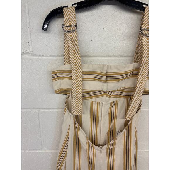 Alexis Sz M Mercier White Gold Striped Square Neck A-Line Cut Out Midi Dress - Picture 7 of 11